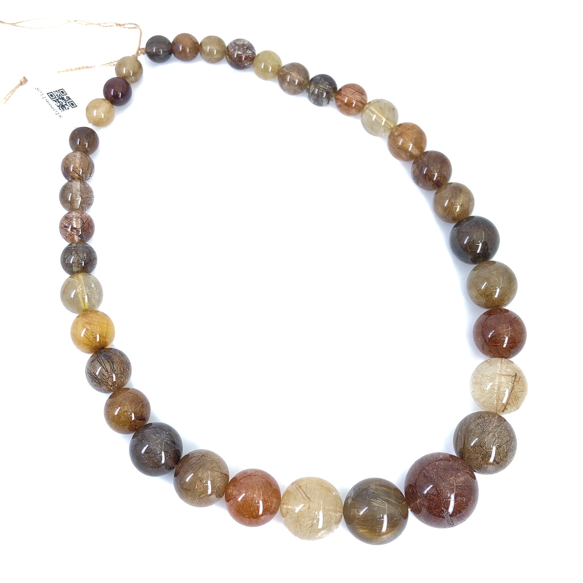 Multicolor Rutilated Quartz 8-20mm Graduated Smooth Round Bead - 15" Strand