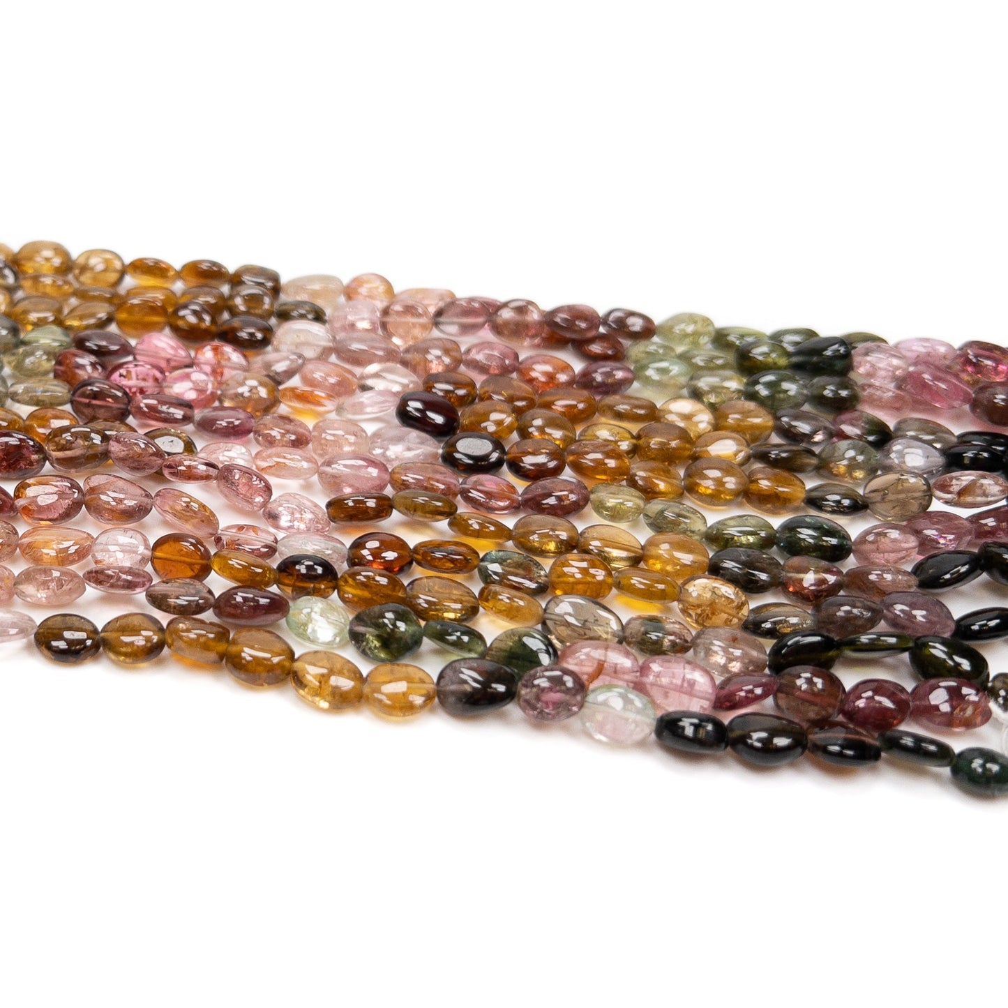 Multicolor Tourmaline Smooth Oval Bead - 7.5" Strand