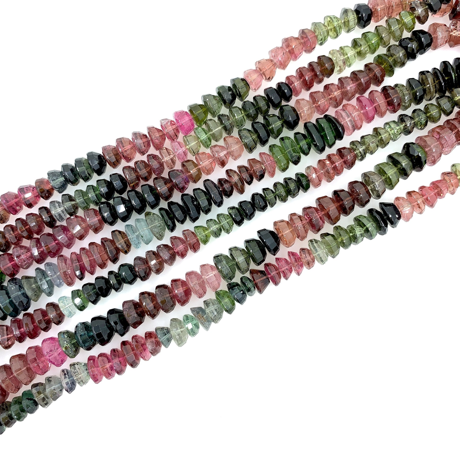 Multicolor Tourmaline Square Faceted Dome Bead - 7.5" Strand