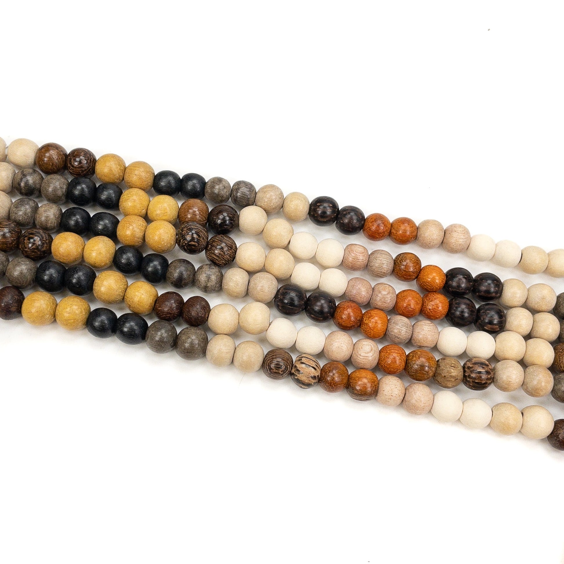 Natural Mixed Wood 8mm Round Bead - 15.5" Strand