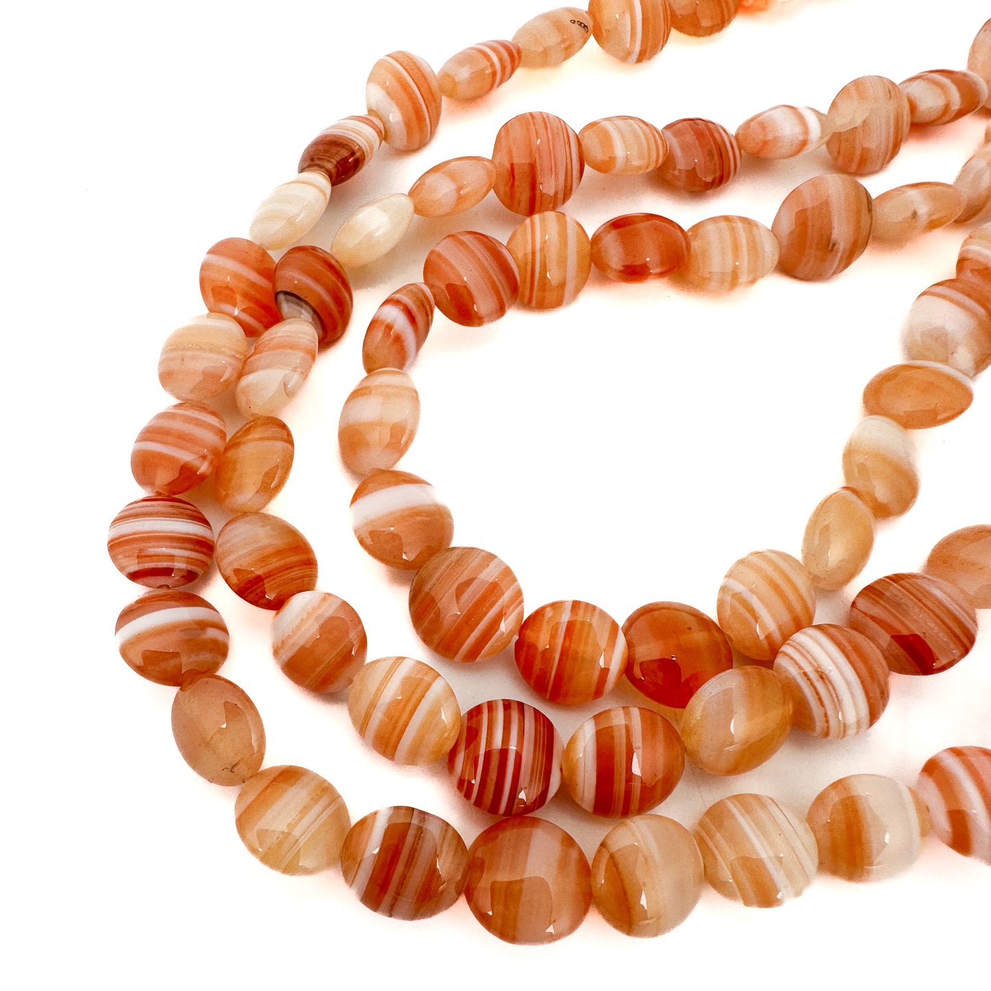 Orange Banded Agate Smooth Puffy Coin Bead - 2 pcs. (P3223)