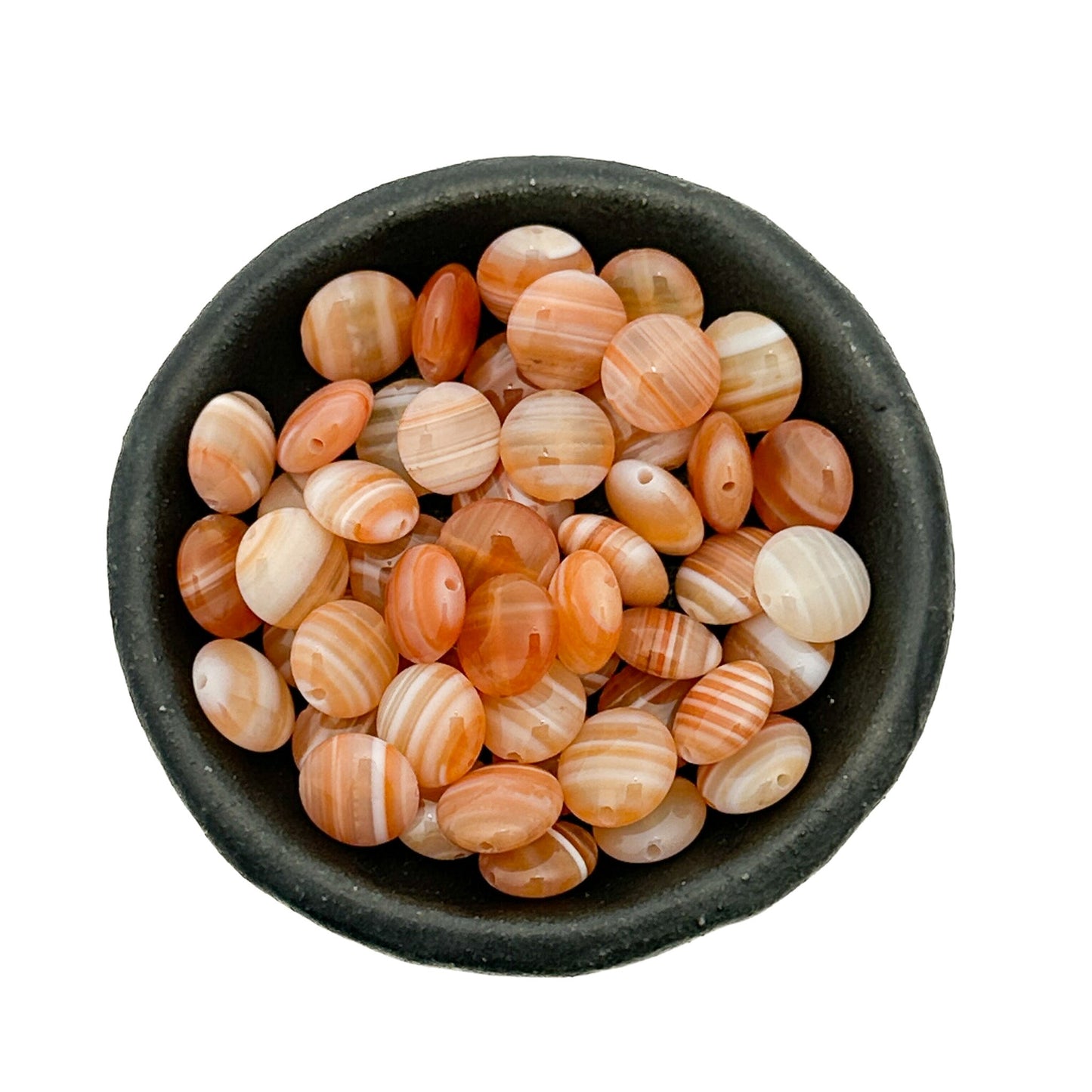 Orange Banded Agate Smooth Puffy Coin Bead - 2 pcs. (P3223)