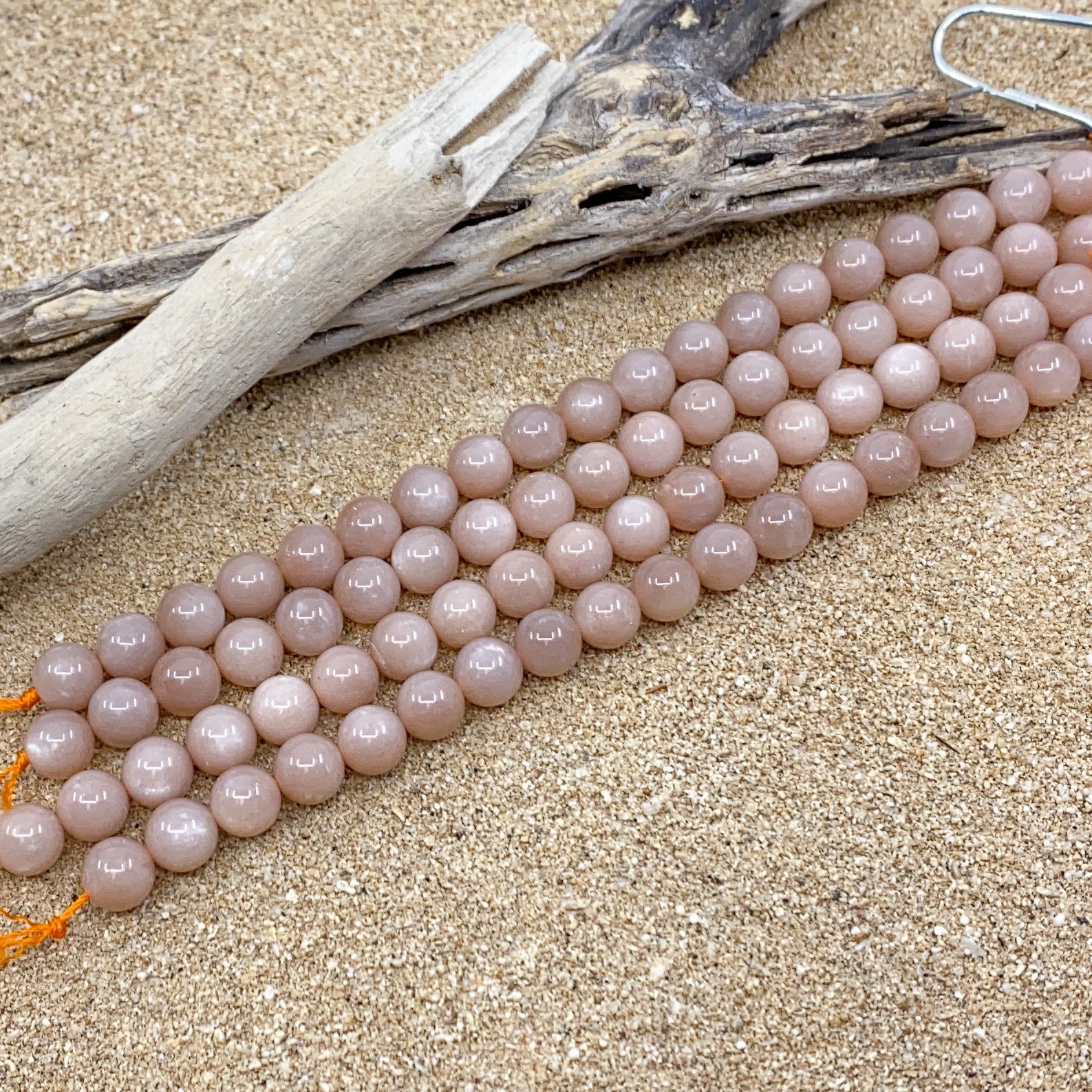 Peach Moonstone 10mm Smooth Round Bead - 8" Strand