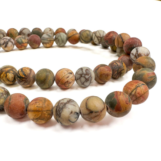 Picasso Jasper 8mm Smooth Round Bead - 8.75" Strand (GEM2215)