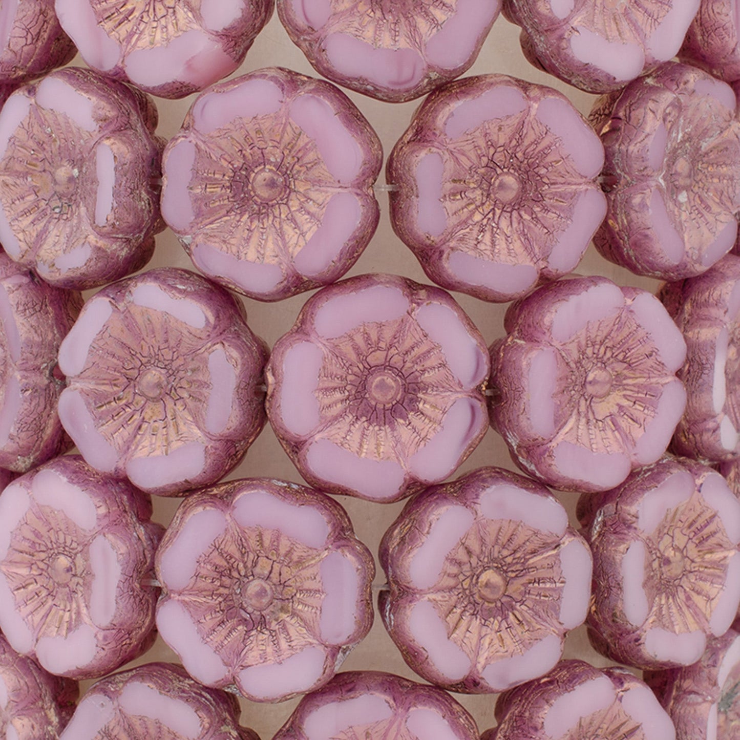 Pink Opaline Hibiscus Flower with Purple Bronze Finish 12mm Glass Bead - 6 pcs.-The Bead Gallery Honolulu