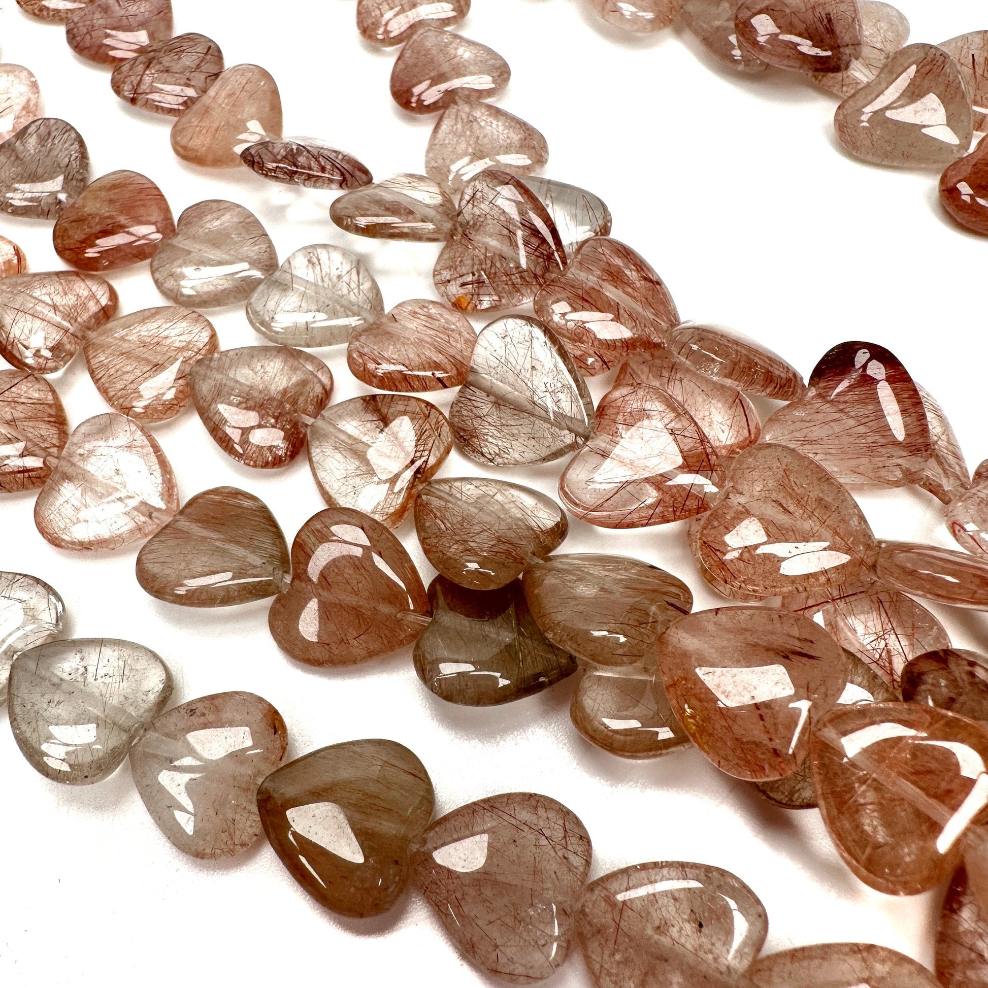 Pink Rutilated Quartz 12mm Smooth Heart Bead - 1 pc.-The Bead Gallery Honolulu