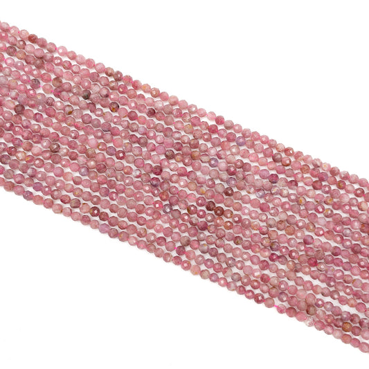 Pink Tourmaline 3.5mm Faceted Round Bead - 7.5" Strand