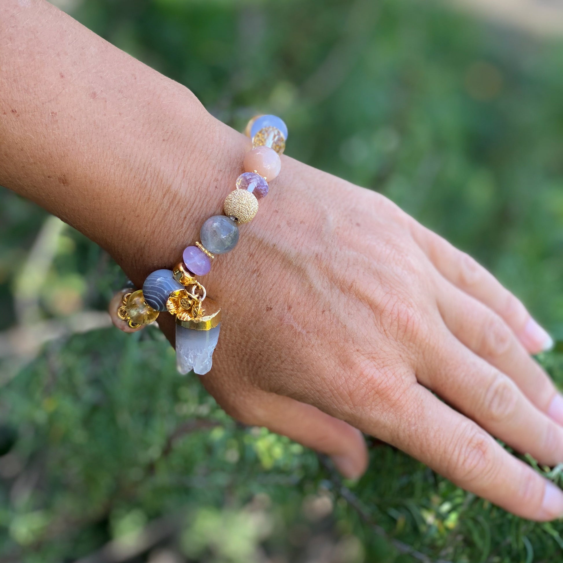 Raw Quartz Geode Point Stretchy Cord Bracelet