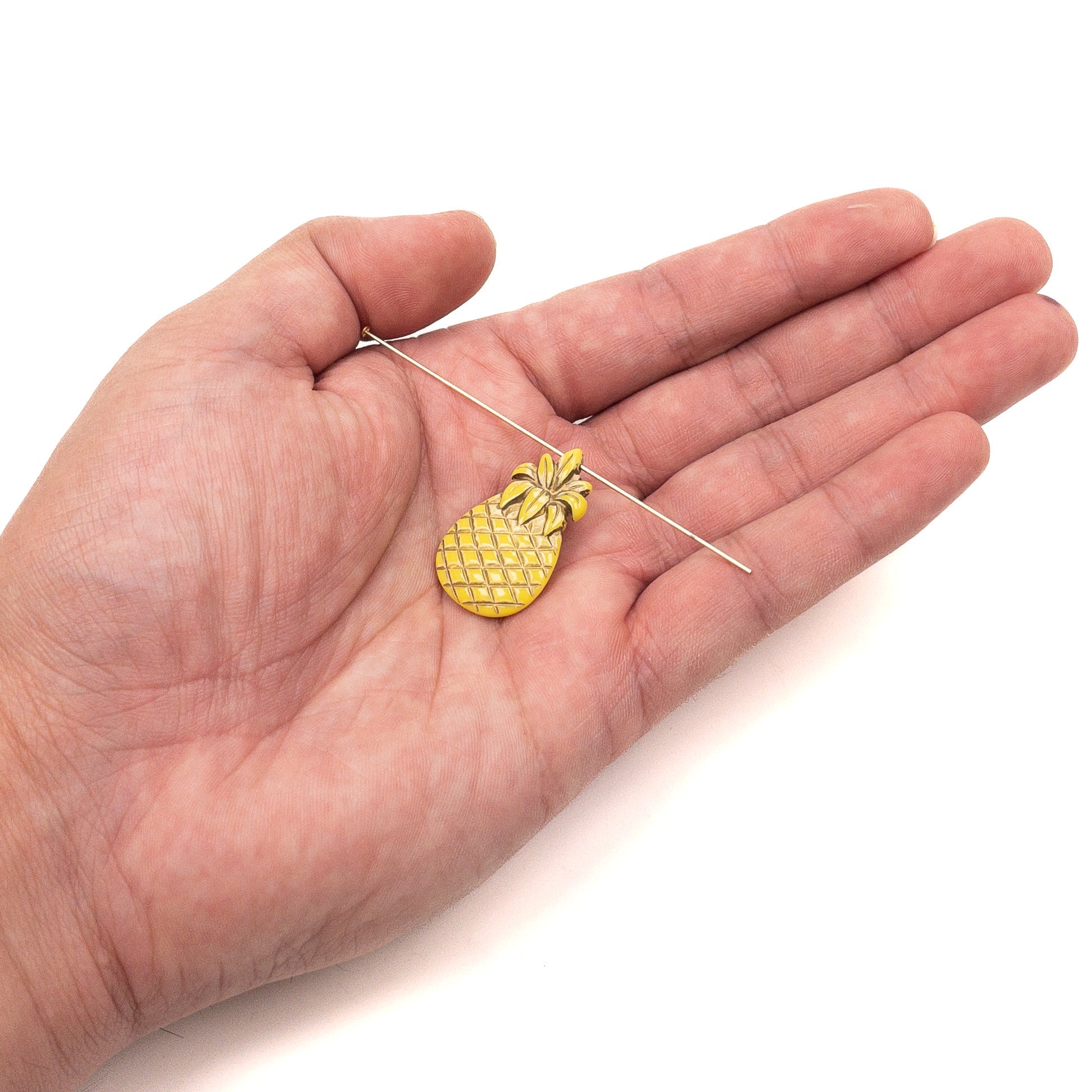 Resin Pineapple Beads With Gold Detail - 2 pc.