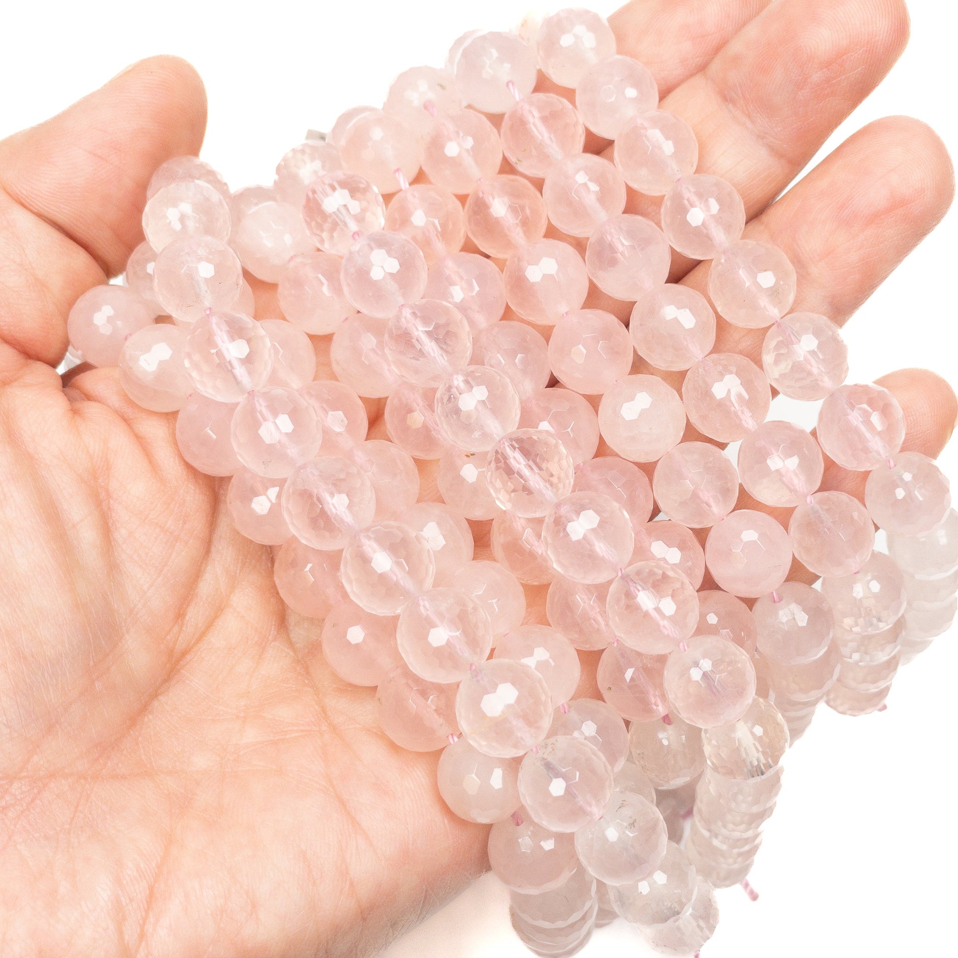 Rose Quartz 10mm Faceted Round Bead - 8" Strand