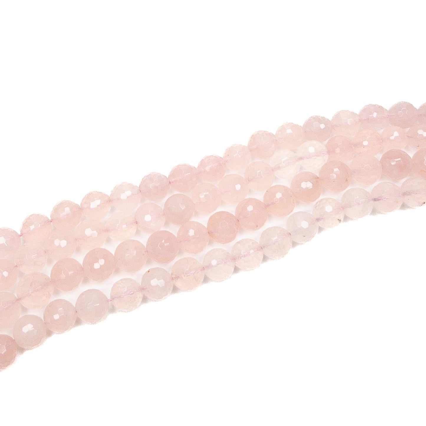 Rose Quartz 10mm Faceted Round Bead - 8" Strand