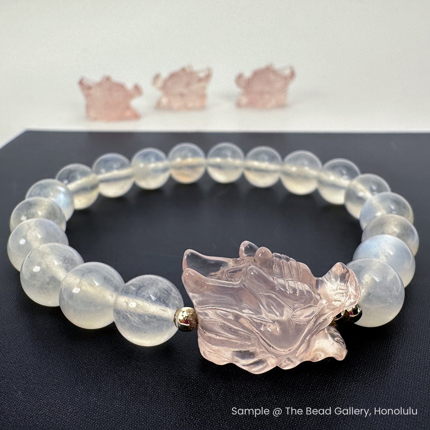 Rose Quartz Dragon Head Bead - 1 pc. (P3197)