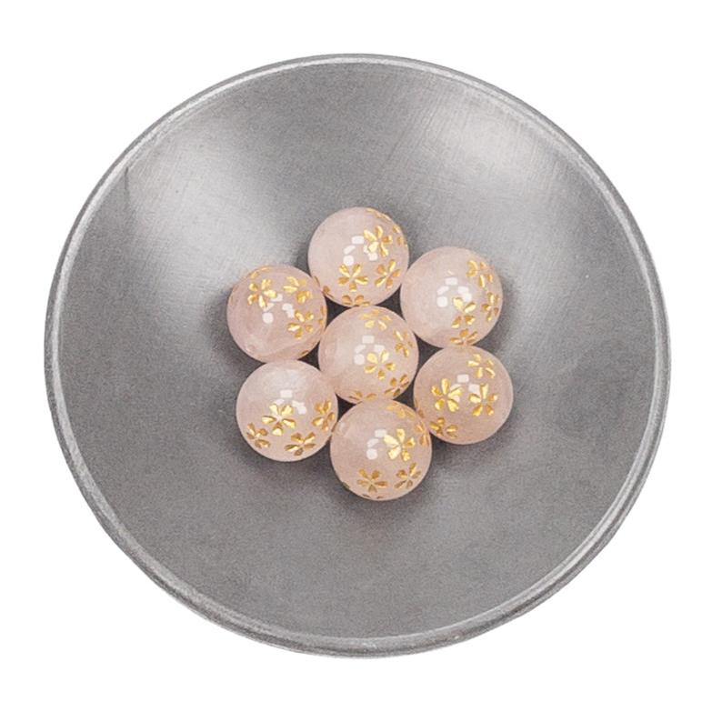 Rose Quartz Etched Gold Sakura Shower 10mm Round Bead - 1 pc.