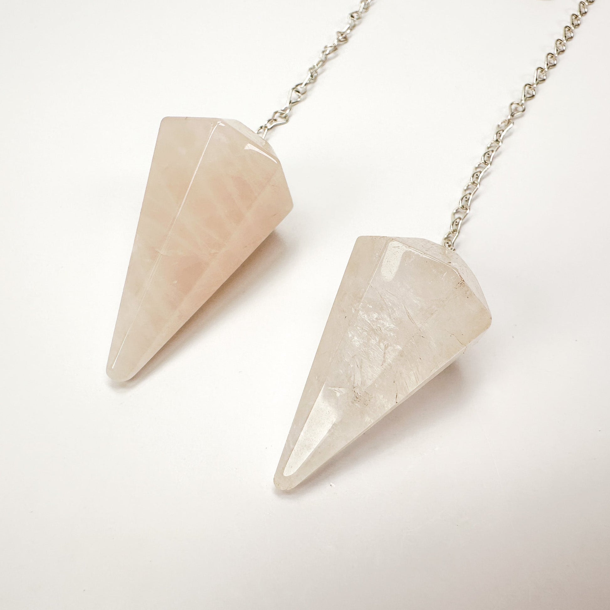 Rose Quartz Pendulum Point with Silver Tone Chain - 1 pc.-The Bead Gallery Honolulu