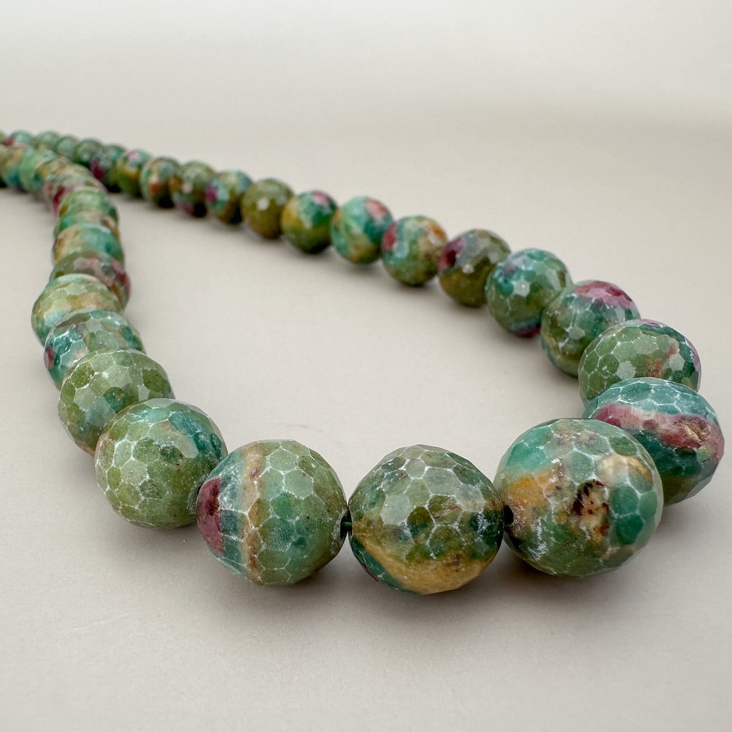 Ruby in Zoisite 6-12mm Faceted Graduated Round Bead Necklace - 1 pc. (J229)