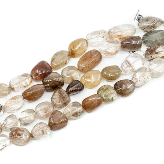 Rutilated Quartz 15x18mm & 17x27mm Smooth Long-Drill Tumbled Nugget Bead - 8" Strand