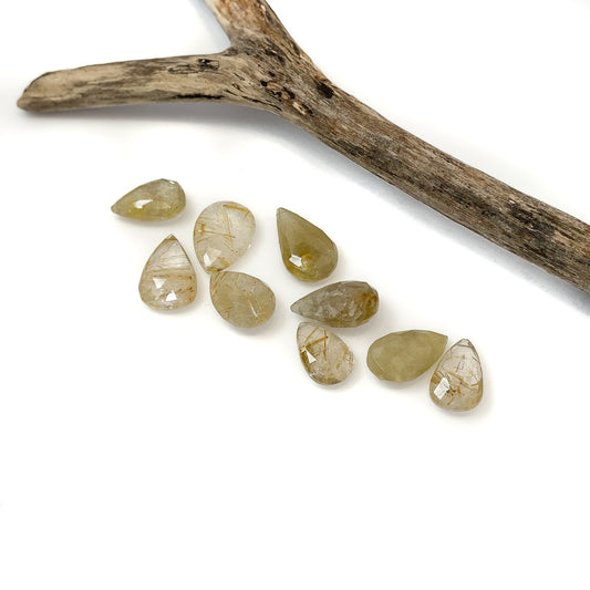 Rutilated Quartz Large Faceted Tear Drop Bead (Size Varies) - 1 pc.