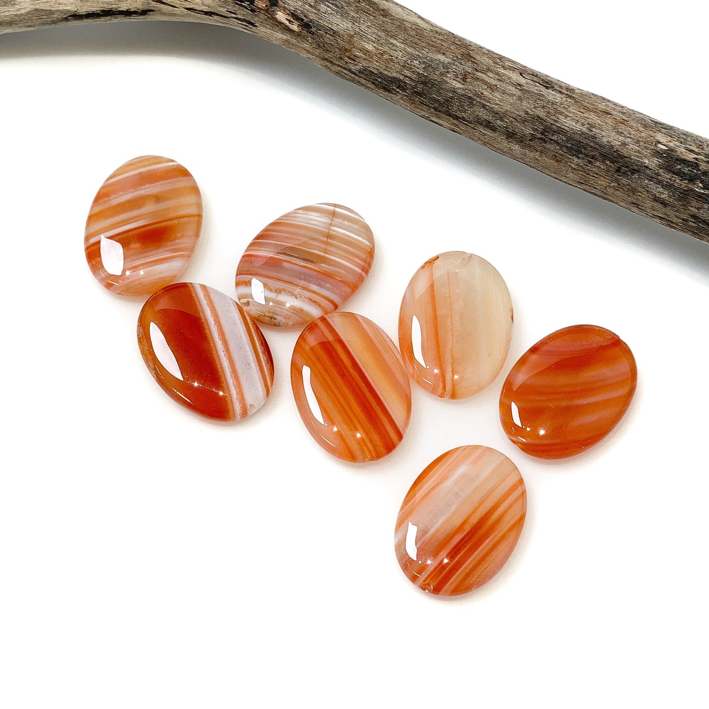 Sardonyx 22x30mm Flat Oval Banded Orange and White Bead - 1 pc. (P374)