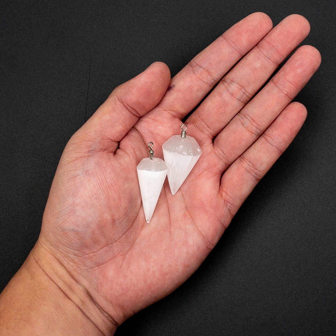 Selenite Smooth Conical Pendulum Point with Silver Tone Loop - 1 pc.