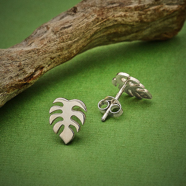 Small Monstera Leaf Post Earrings (Sterling Silver) - 1 pair-The Bead Gallery Honolulu