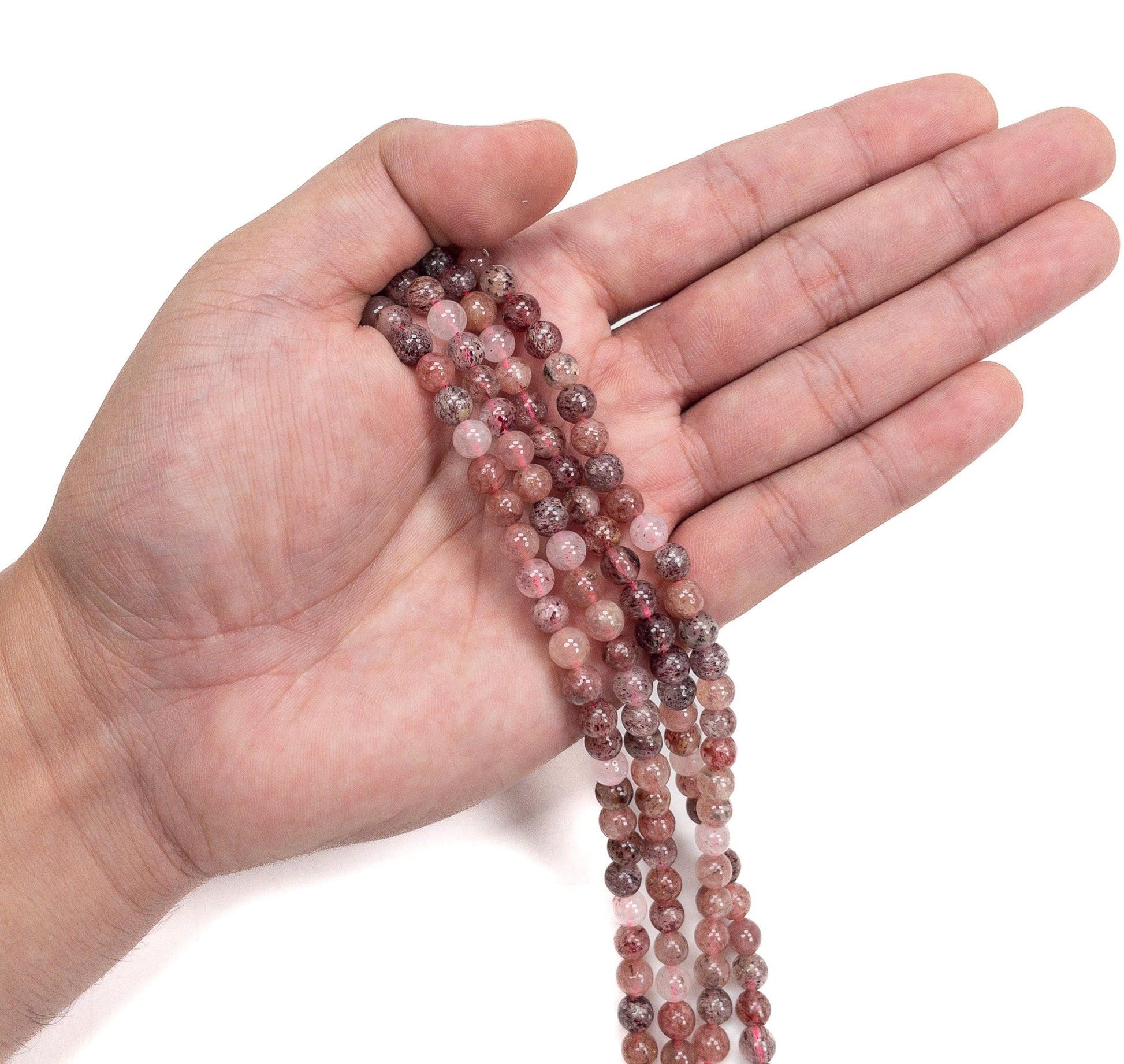 Strawberry Quartz 6mm Round Bead - 7.5" Strand