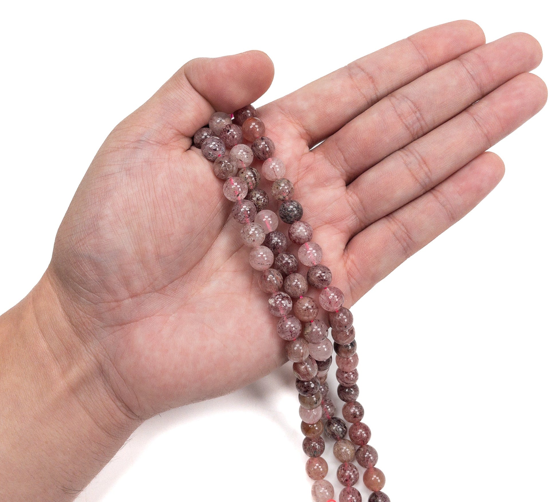 Strawberry Quartz 8mm Round Bead - 7.5" Strand