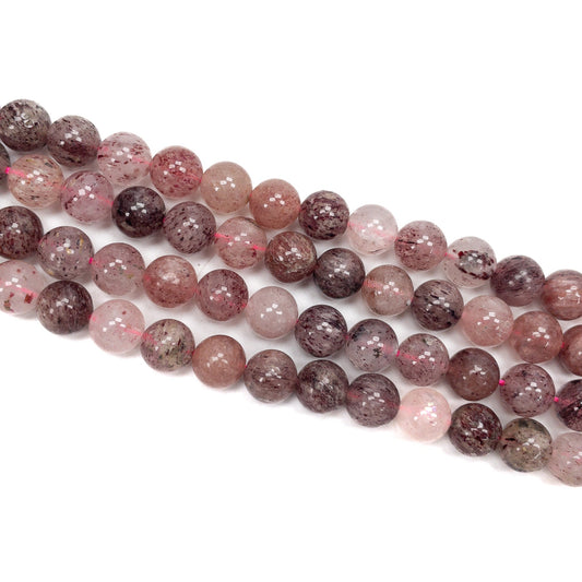 Strawberry Quartz 8mm Round Bead - 7.5" Strand