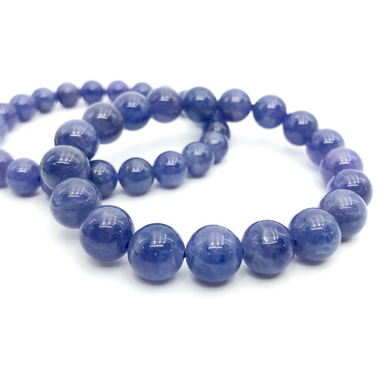 Tanzanite Stretchy Cord Bracelet - 9mm Smooth Round