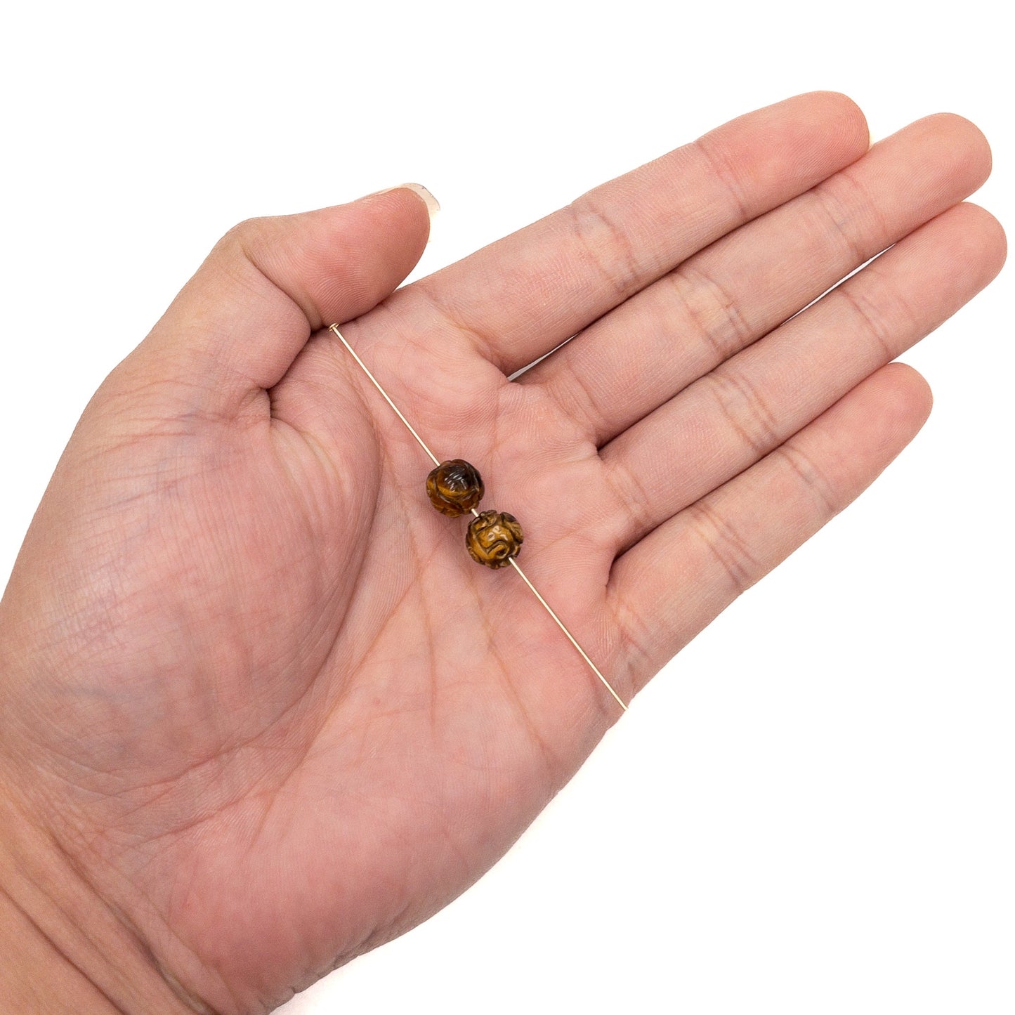 Tiger Eye 10mm Carved Longevity Round Bead - 2 pcs.