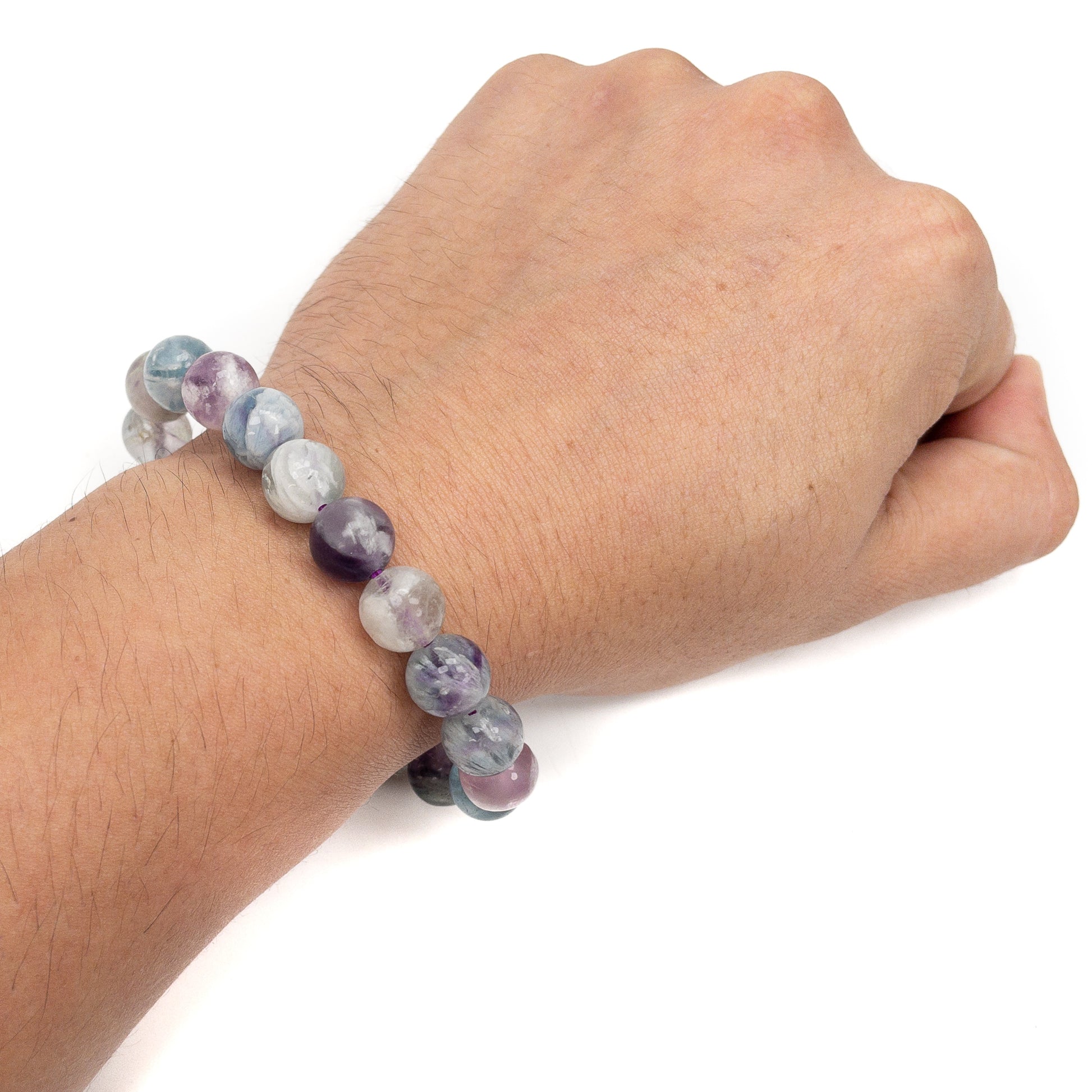 Angel Feather Fluorite Round Bead Stretchy Bracelet (2 Bead Sizes Available)