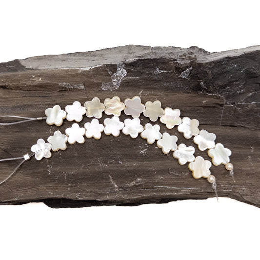 White Mother of Pearl 10mm Flat 5-Petal Flower Bead - 4" MINI Strand-The Bead Gallery Honolulu